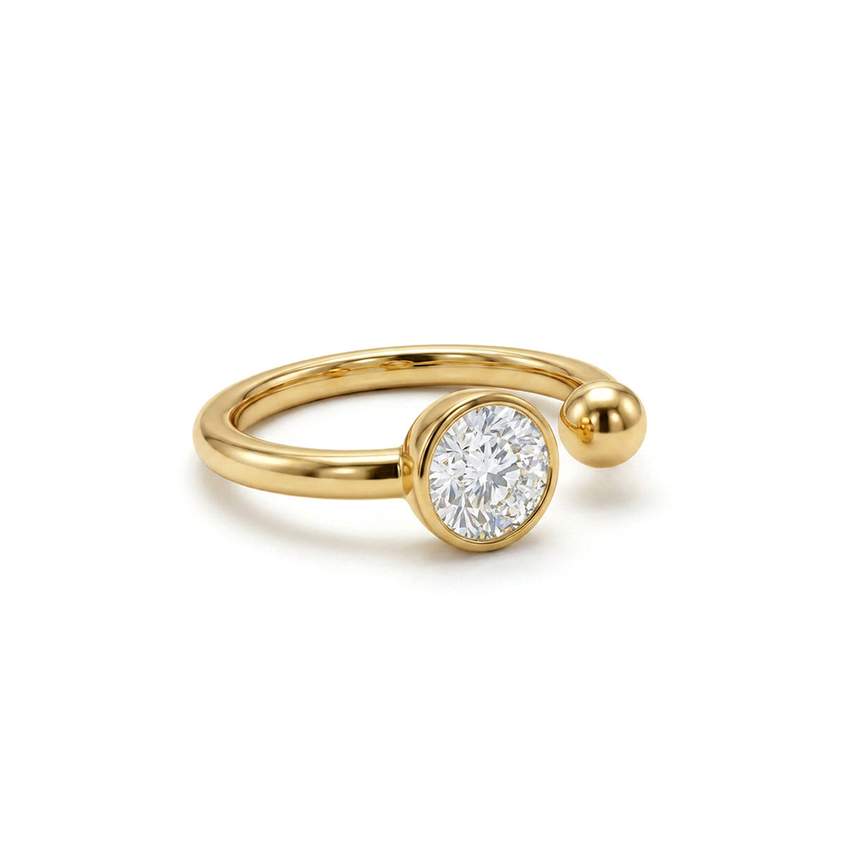 Open Bezel Solitaire Ring with Gold Sphere in IGI certified lab grown diamond and BIS hallmarked gold