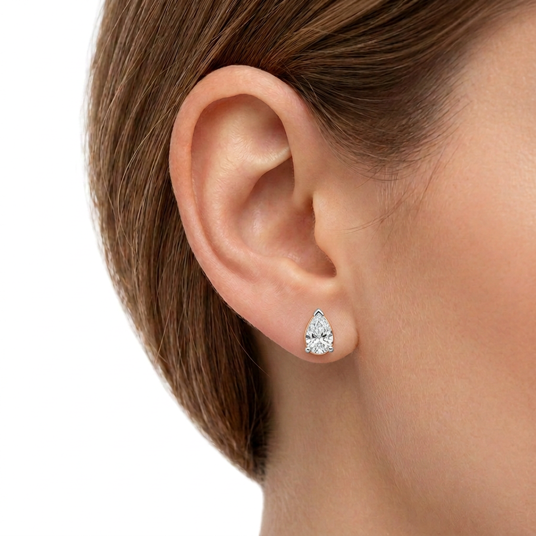 Pear Cut Stud Earrings, Claw Set — lab grown diamond earrings handcrafted by Vimora Diamonds