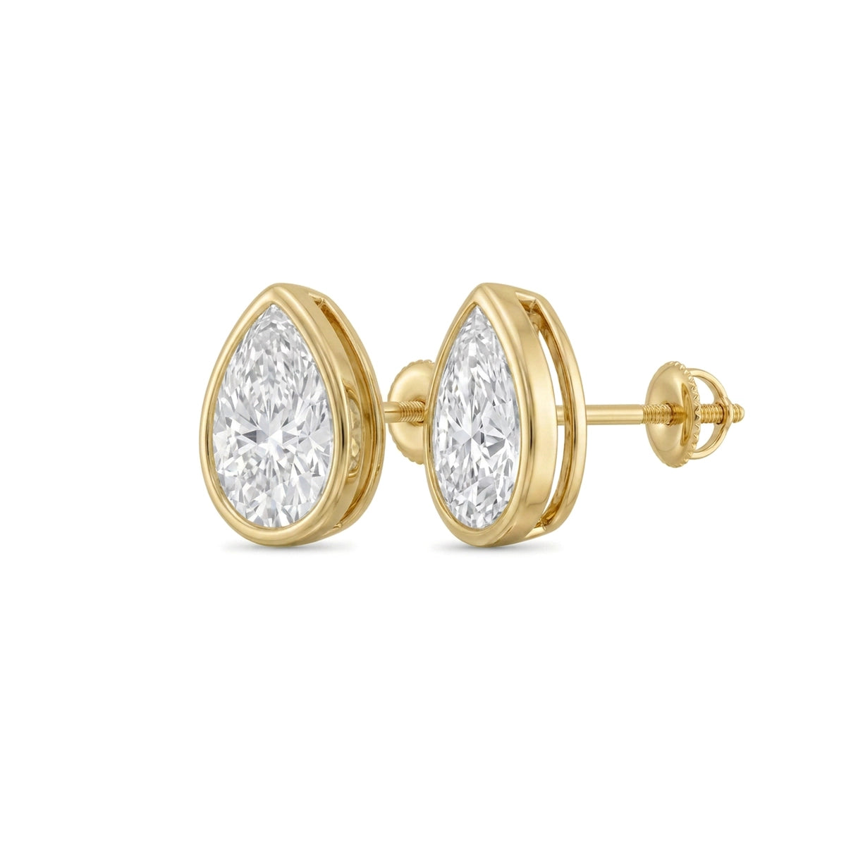 Pear Cut Bezel Set Stud Earrings — pear lab grown diamond earrings by Vimora Diamonds