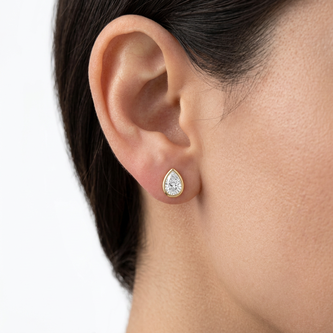Pear Cut Bezel Set Stud Earrings — lab grown diamond earrings handcrafted by Vimora Diamonds