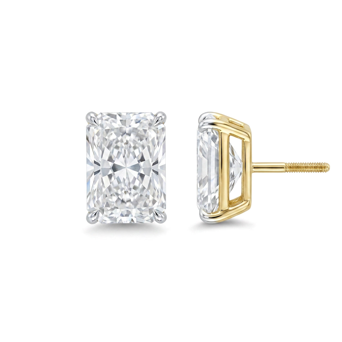 Radiant Cut Stud Earrings, Claw Set in IGI certified lab grown diamond and BIS hallmarked gold
