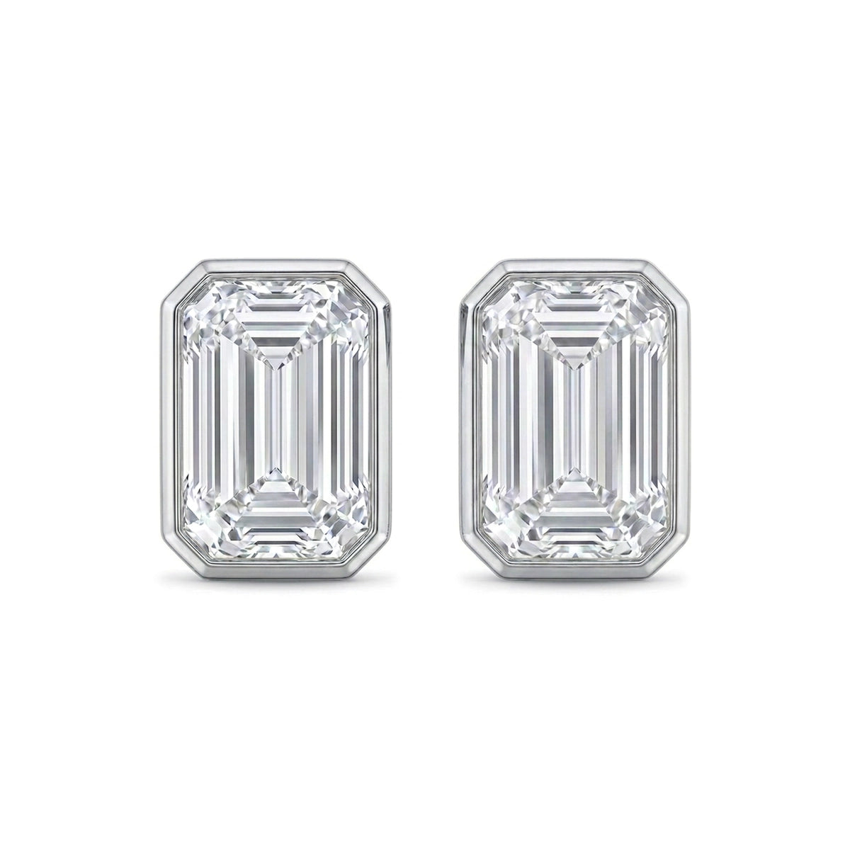 Emerald Cut Bezel Set Stud Earrings — emerald lab grown diamond earrings in solid hallmarked gold