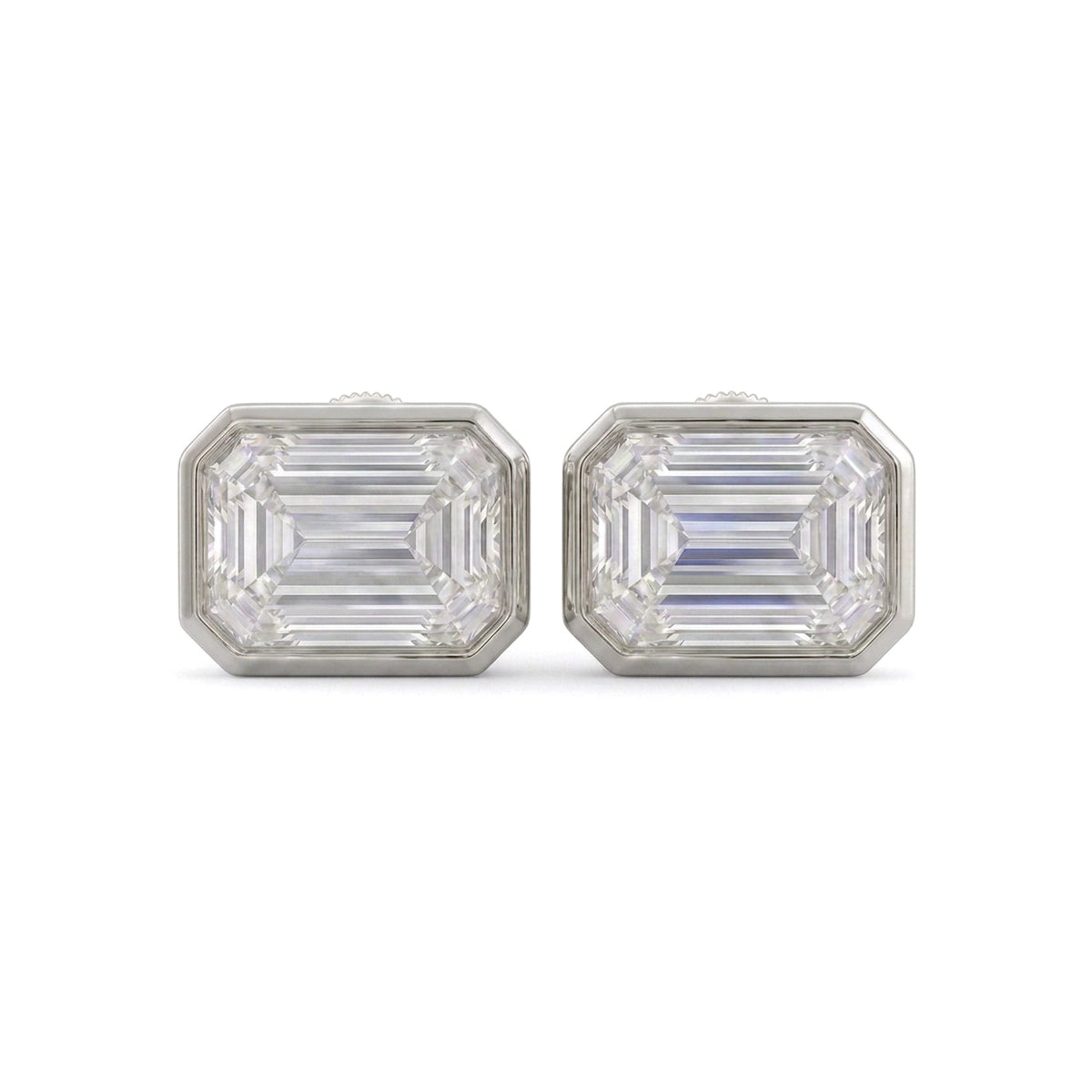 Emerald Cut East-West Stud Earrings — emerald lab grown diamond earrings in solid hallmarked gold