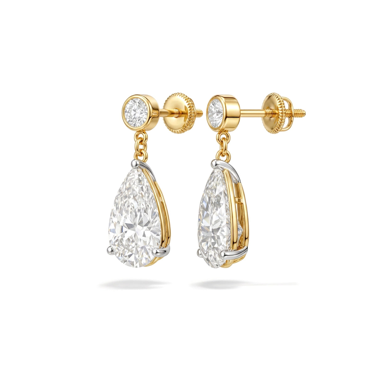 Pear Drop Dangle Earrings, Bezel Top in IGI certified lab grown diamond and BIS hallmarked gold