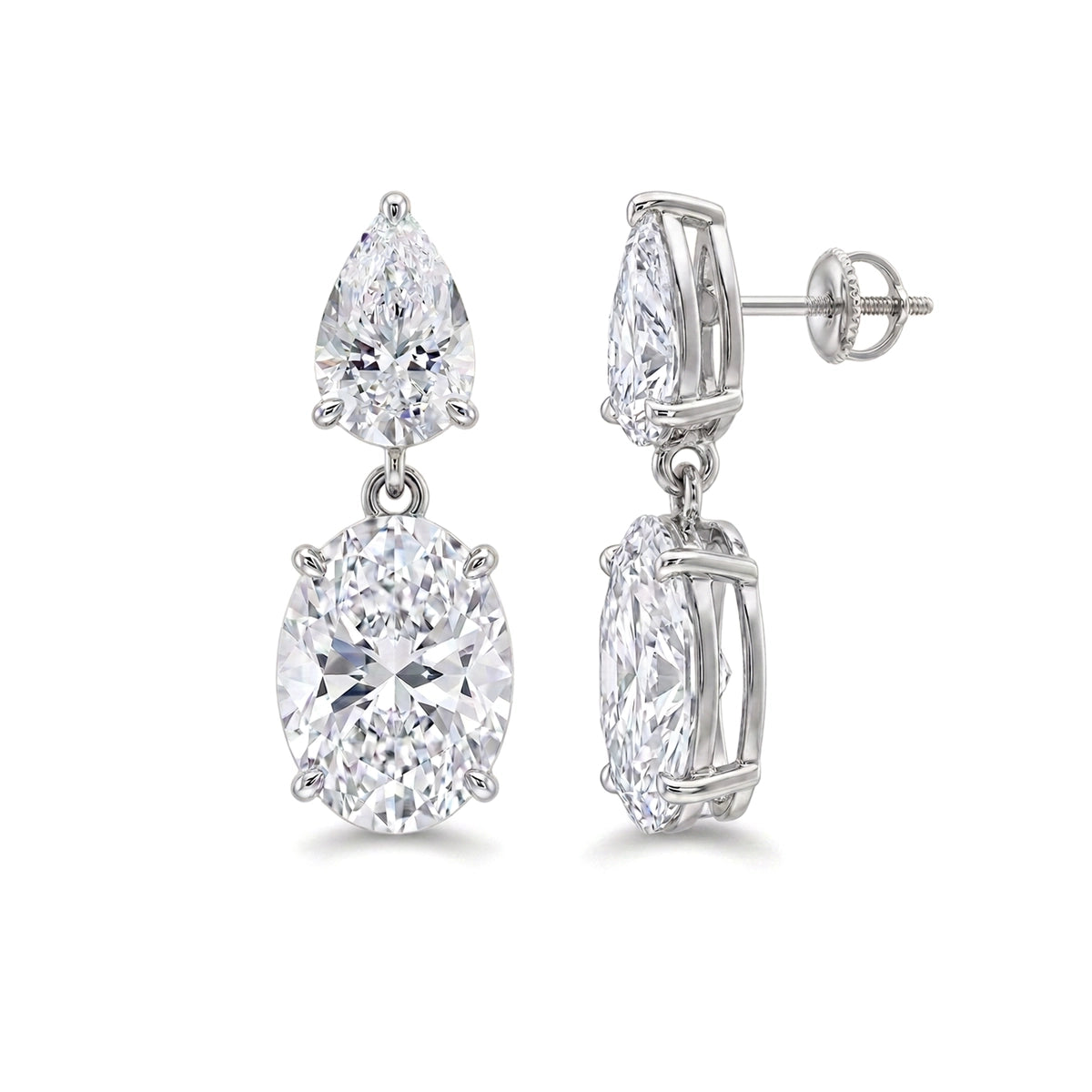 Oval Drop Dangle Earrings, Pear Top — oval and pear lab grown diamond earrings in solid hallmarked gold