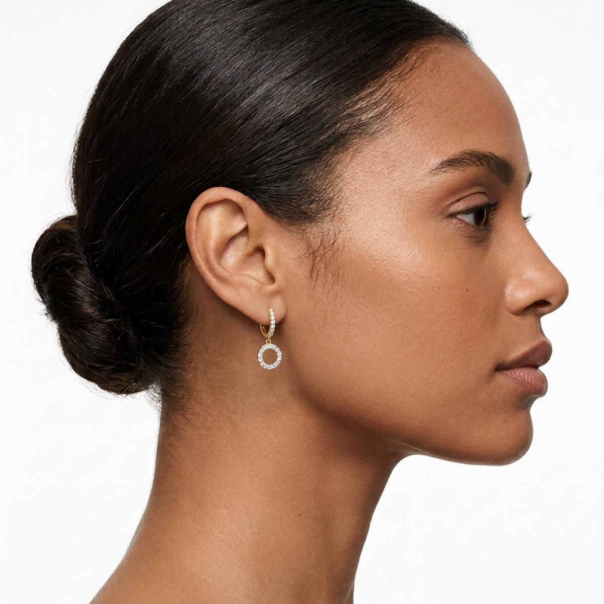 Pave Circle Drop Huggie Earrings — lab grown diamond earrings handcrafted by Vimora Diamonds