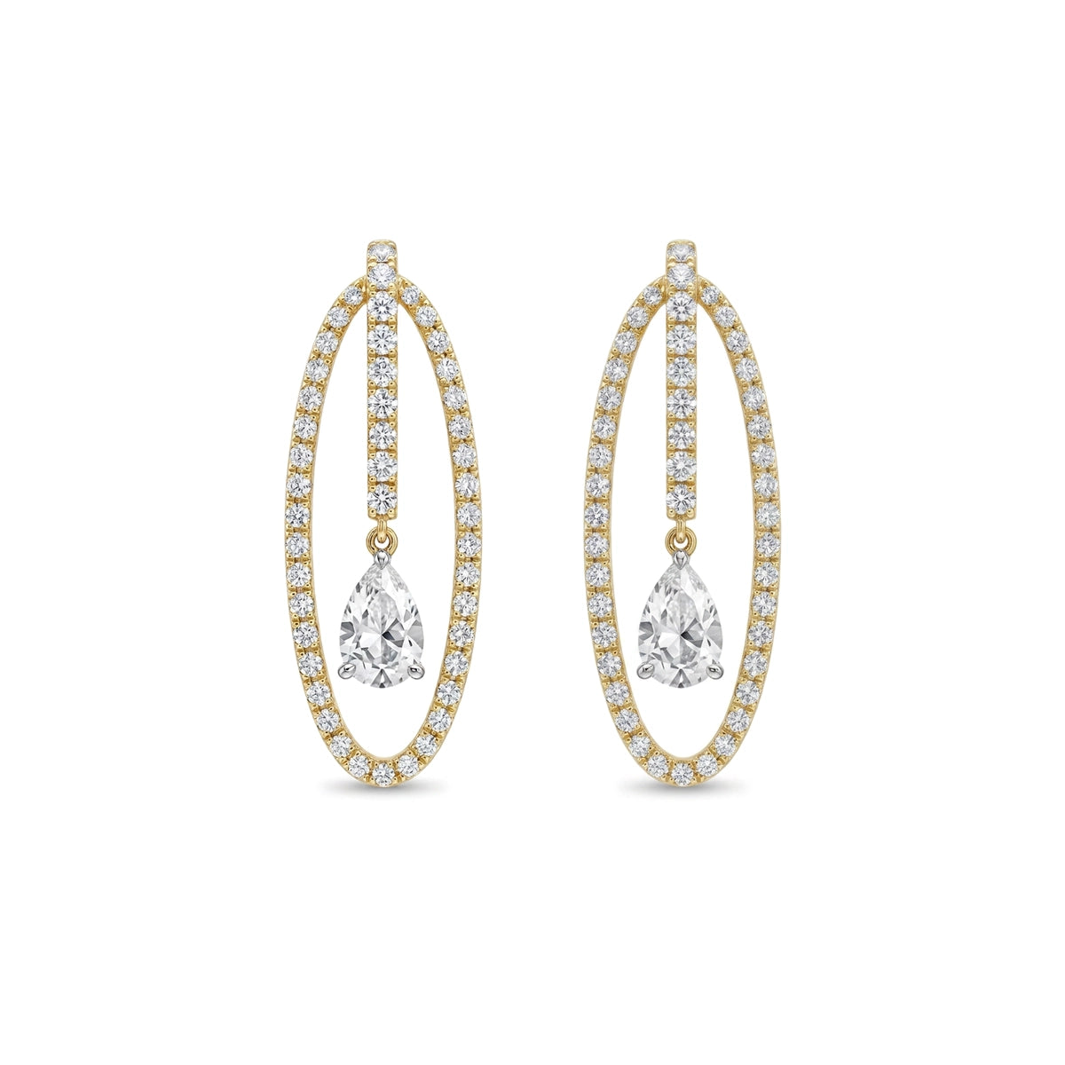 Pear Drop Oval Hoop Earrings — pear and round lab grown diamond earrings by Vimora Diamonds