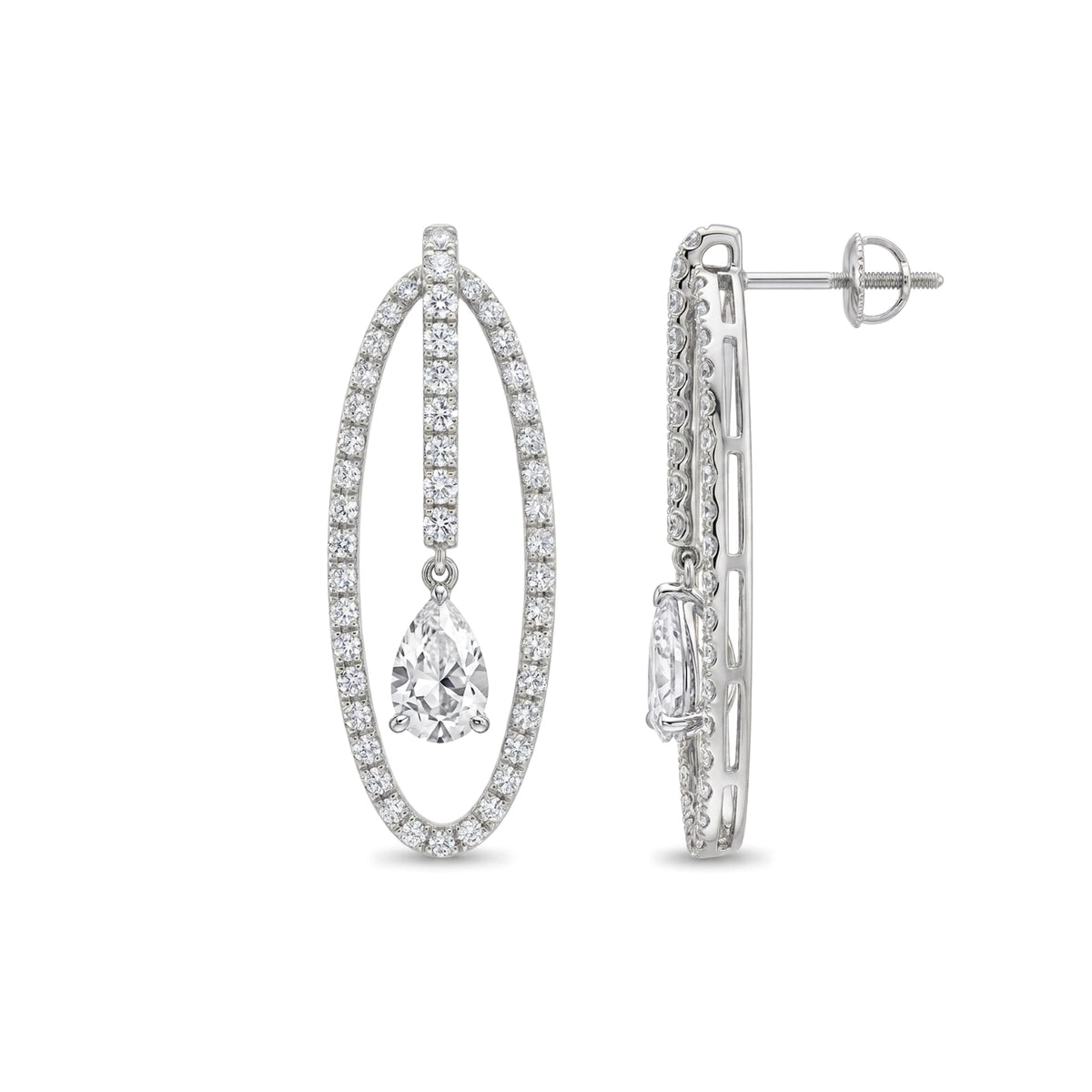 Pear Drop Oval Hoop Earrings — pear and round lab grown diamond earrings in solid hallmarked gold