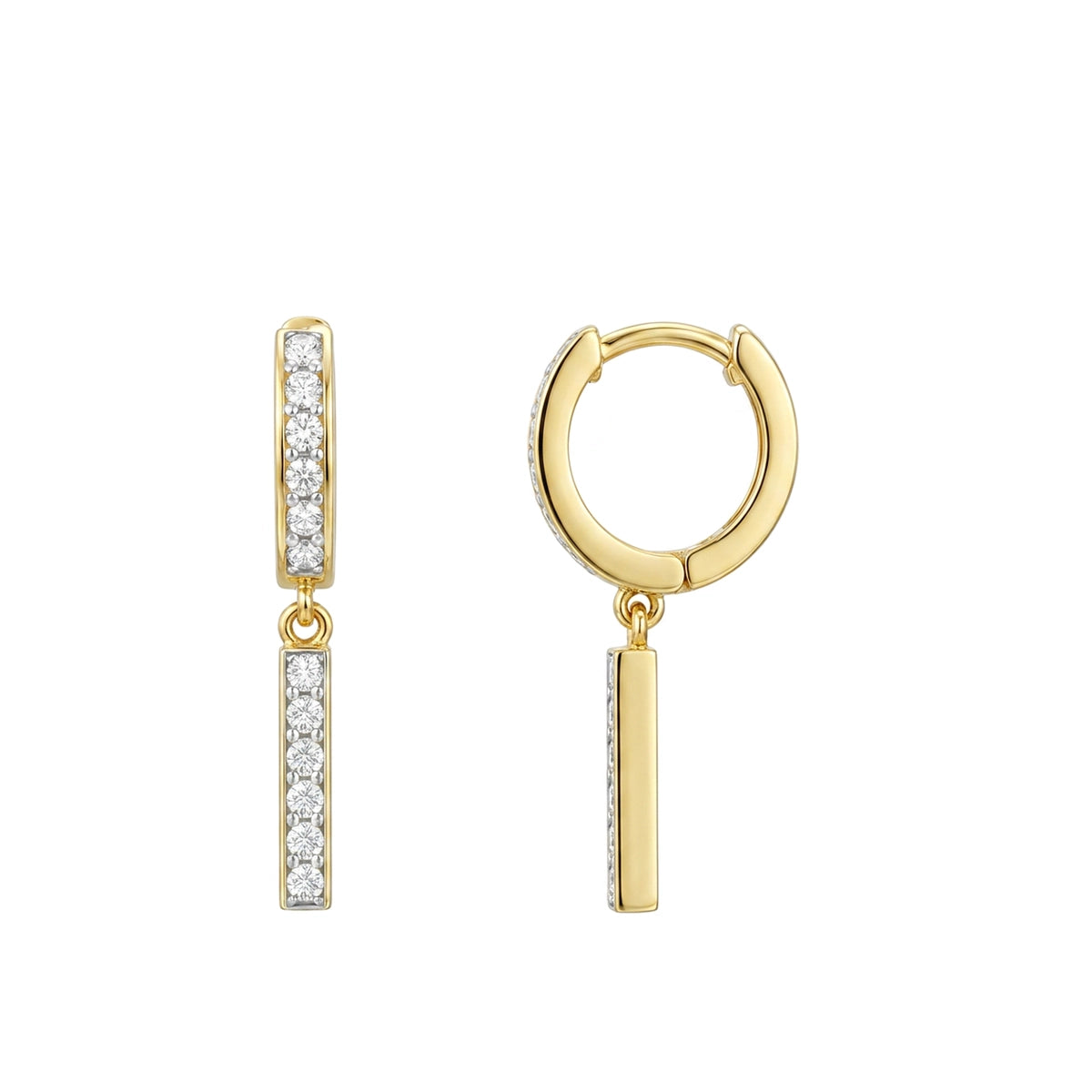 Pave Hoop Bar Drop Earrings in IGI certified lab grown diamond and BIS hallmarked gold