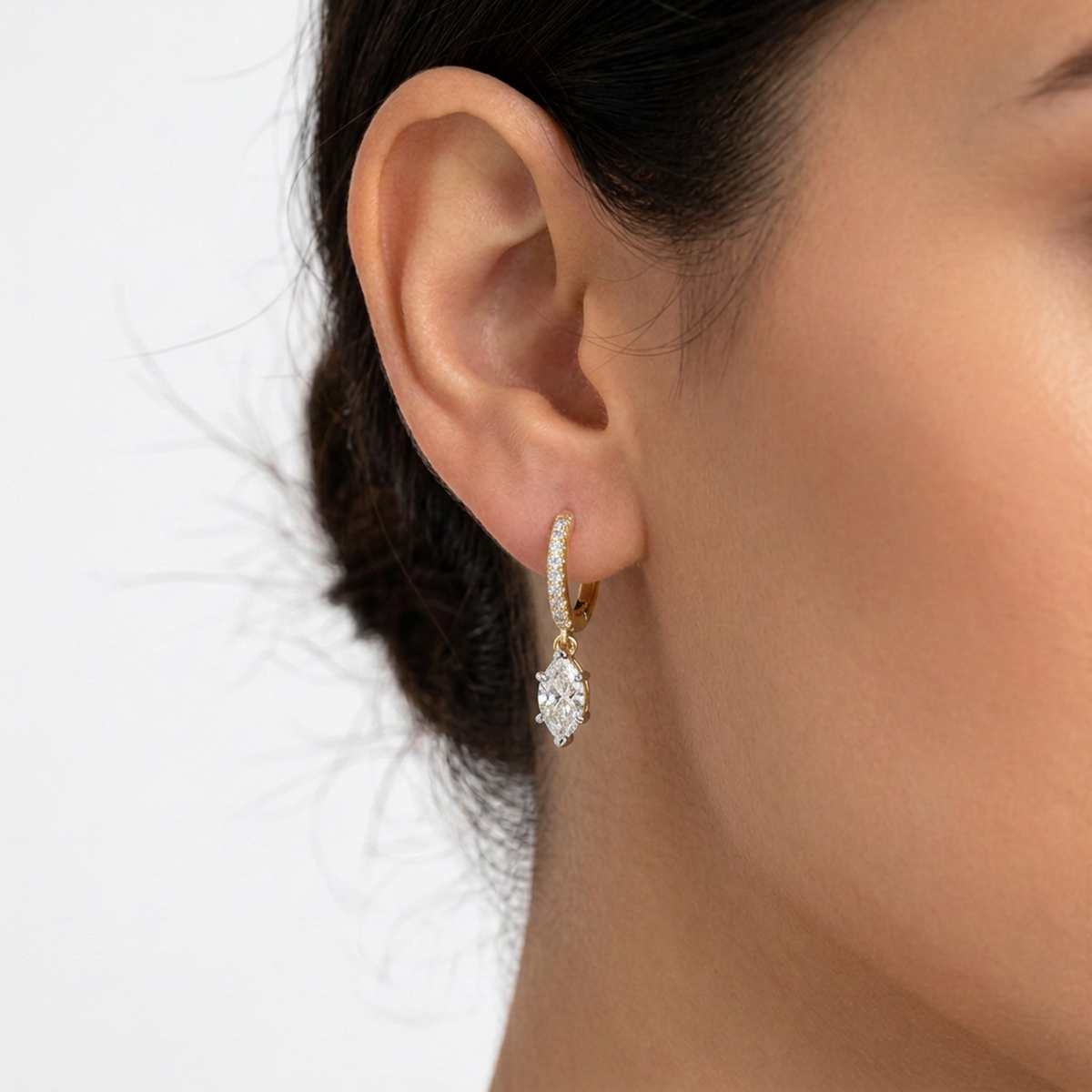 Marquise Drop Pave Hoop Earrings — lab grown diamond earrings handcrafted by Vimora Diamonds