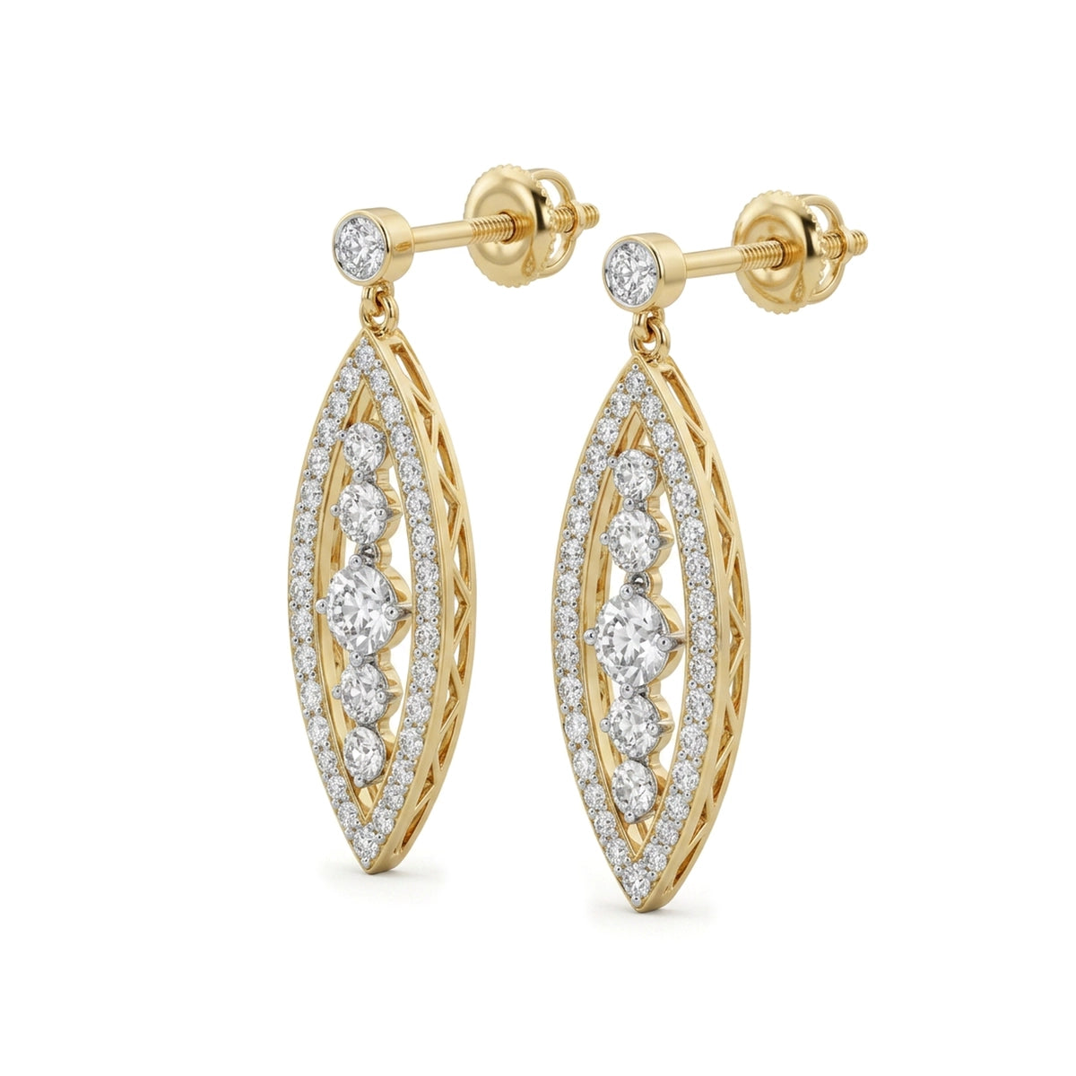 Graduated Journey Marquise Frame Earrings in IGI certified lab grown diamond and BIS hallmarked gold
