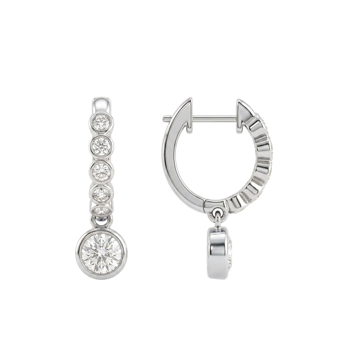 Bezel Journey Drop Earrings — round lab grown diamond earrings in solid hallmarked gold