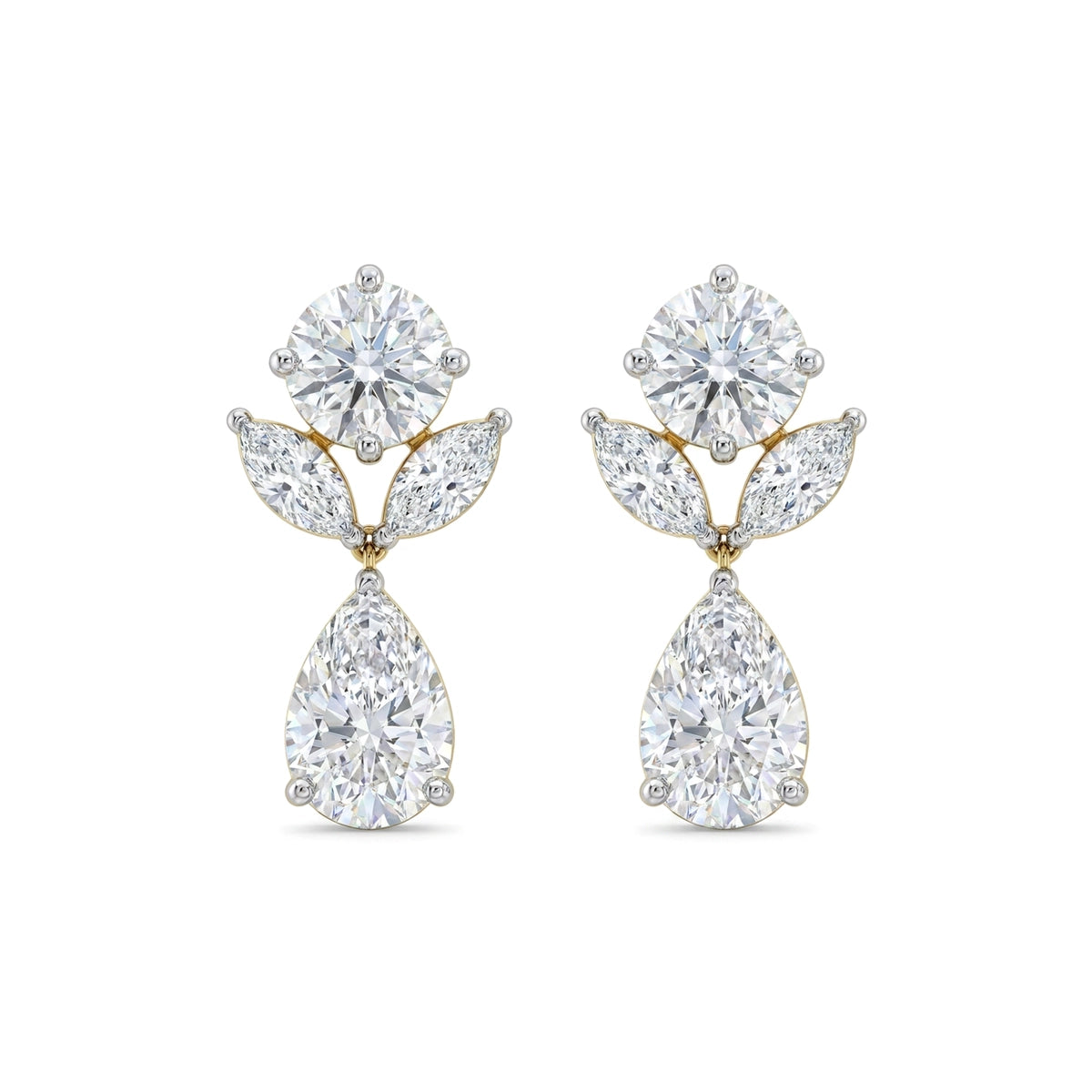 Round, Marquise & Pear Diamond Drop Stud Earrings — marquise, pear and round lab grown diamond earrings by Vimora Diamonds