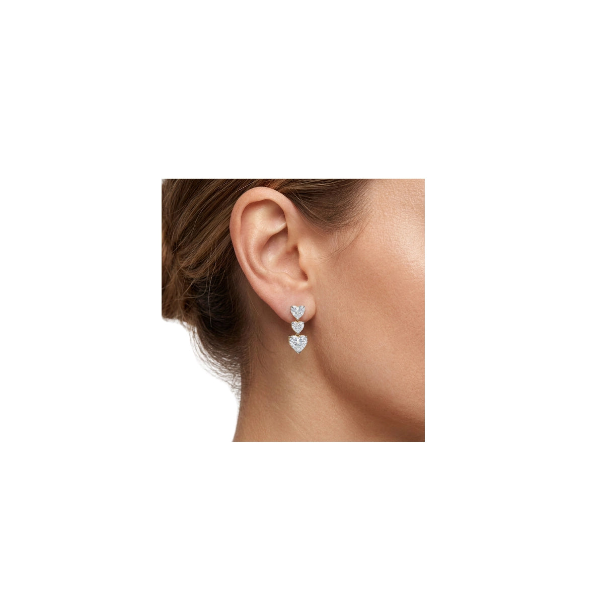 Triple Heart Diamond Drop Stud Earrings — lab grown diamond earrings handcrafted by Vimora Diamonds