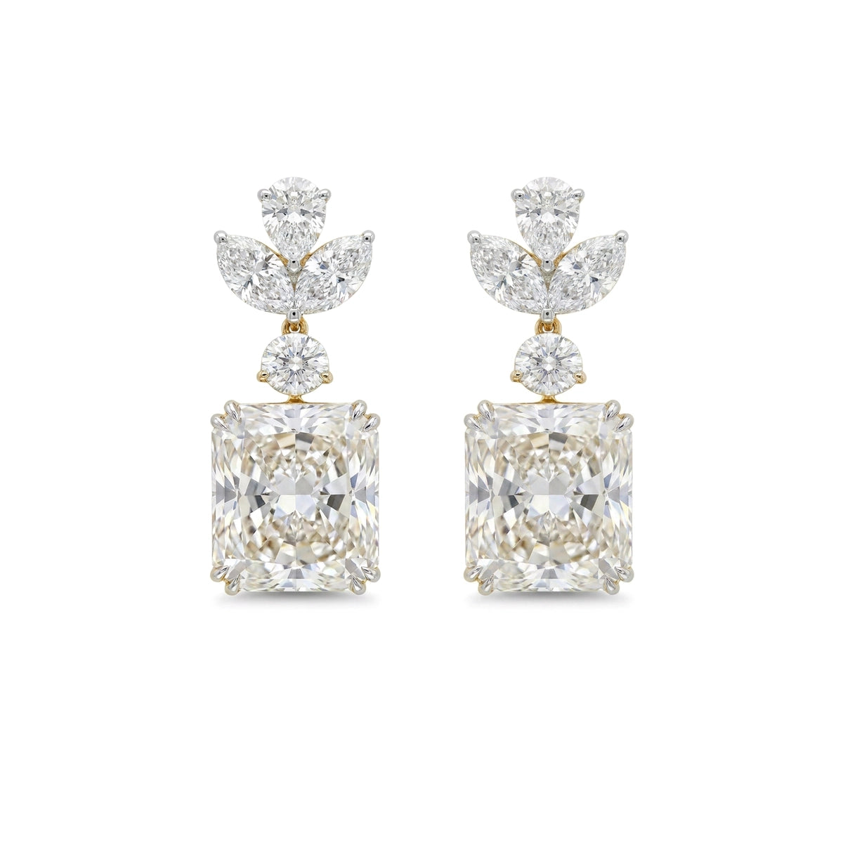 Radiant Floral Cluster Drop Earrings — marquise, pear, radiant and round lab grown diamond earrings by Vimora Diamonds