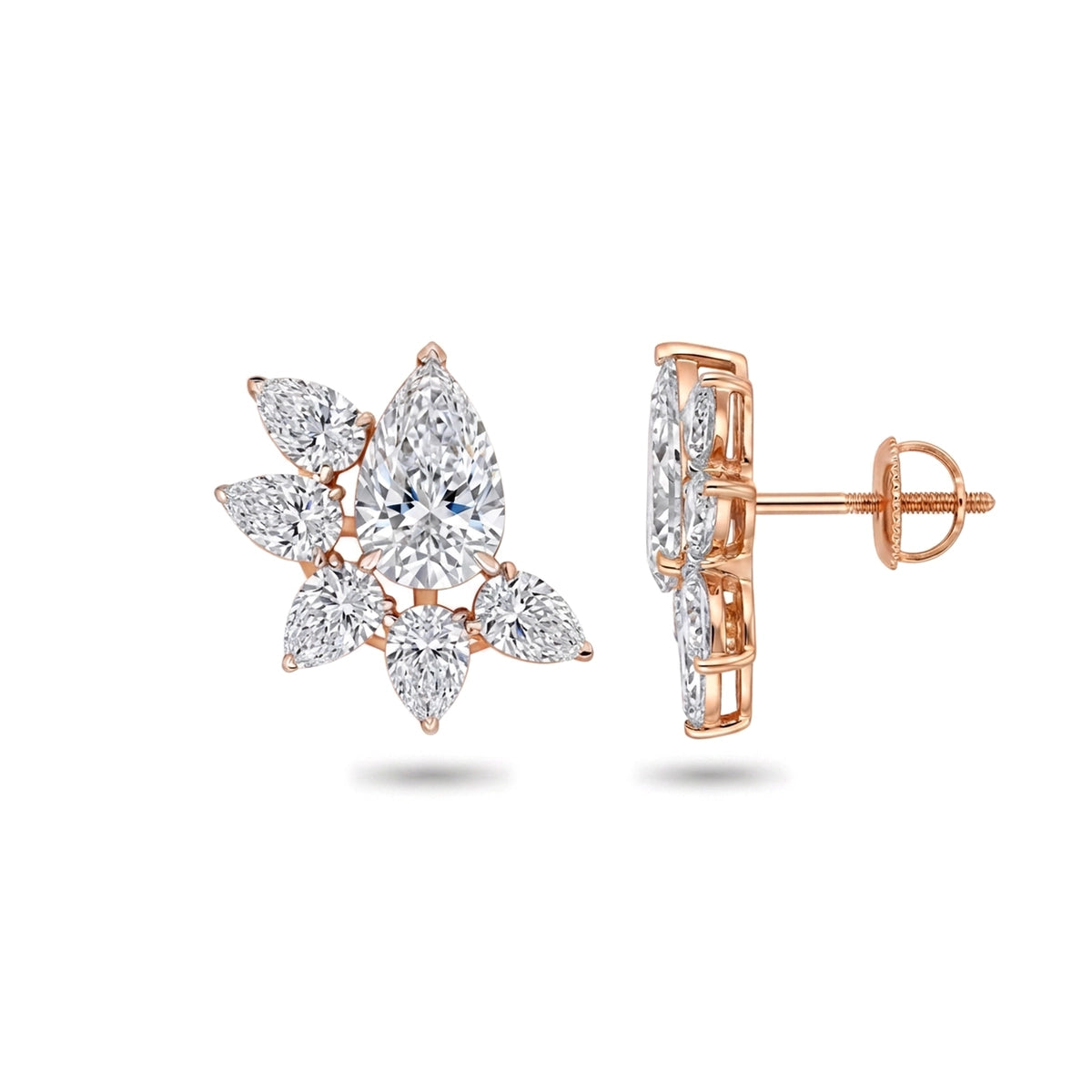 Pear Floral Cluster Stud Earrings — certified lab grown diamond earrings from Vimora Diamonds