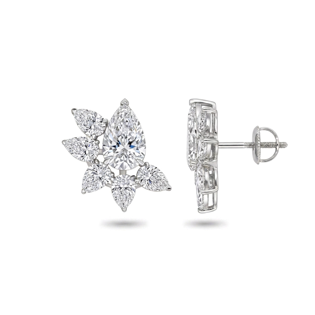 Pear Floral Cluster Stud Earrings — pear lab grown diamond earrings in solid hallmarked gold