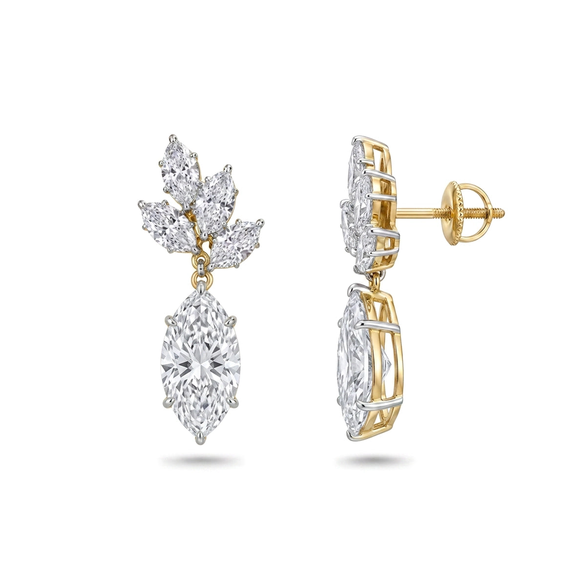 Marquise Leaf Cluster Drop Earrings — marquise lab grown diamond earrings in 9K, 14K or 18K gold