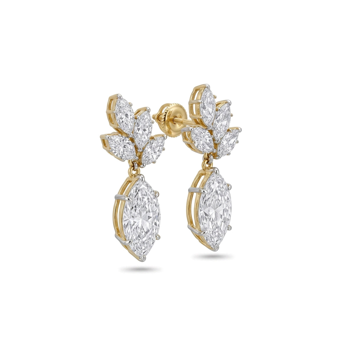 Marquise Leaf Cluster Drop Earrings in IGI certified lab grown diamond and BIS hallmarked gold