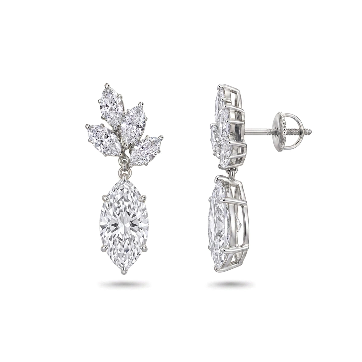 Marquise Leaf Cluster Drop Earrings — marquise lab grown diamond earrings in solid hallmarked gold