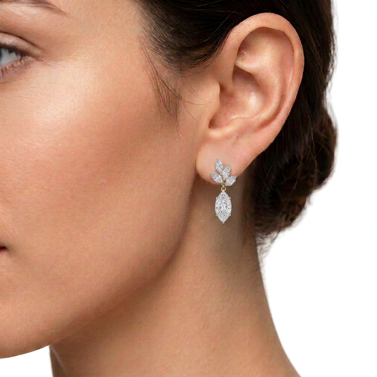 Marquise Leaf Cluster Drop Earrings — lab grown diamond earrings handcrafted by Vimora Diamonds