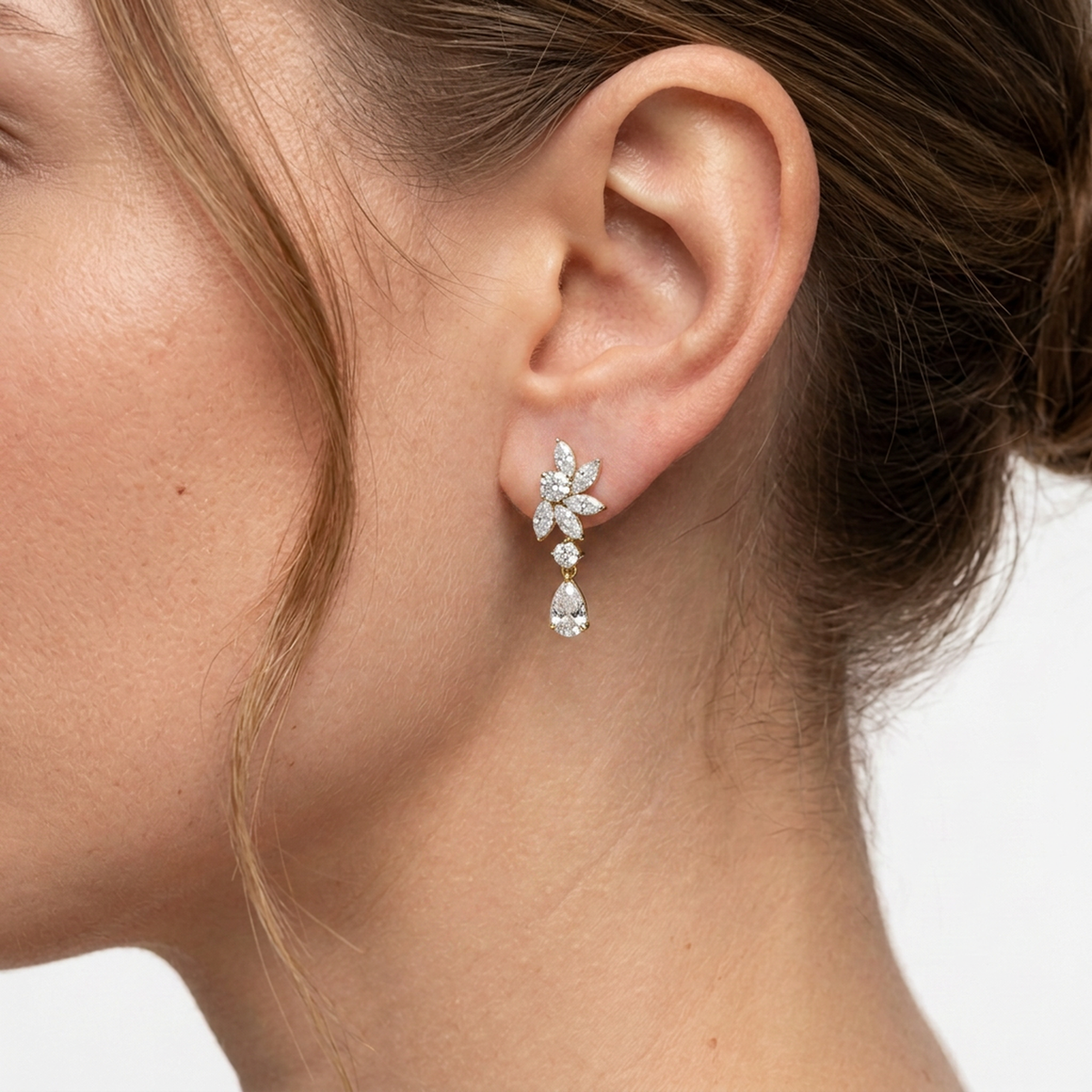 Marquise Cluster Pear Drop Earrings — lab grown diamond earrings handcrafted by Vimora Diamonds