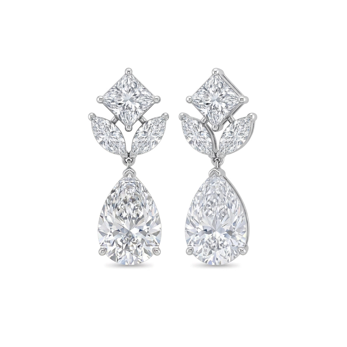 Princess, Marquise Leaf & Pear Diamond Drop Earrings — lab grown diamond earrings in solid hallmarked gold