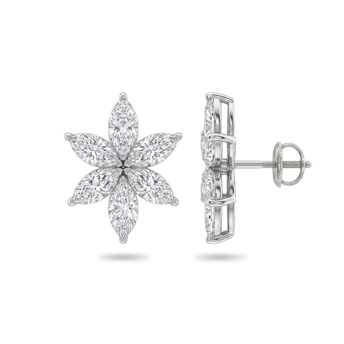 Marquise Flower Cluster Stud Earrings — marquise lab grown diamond earrings in solid hallmarked gold