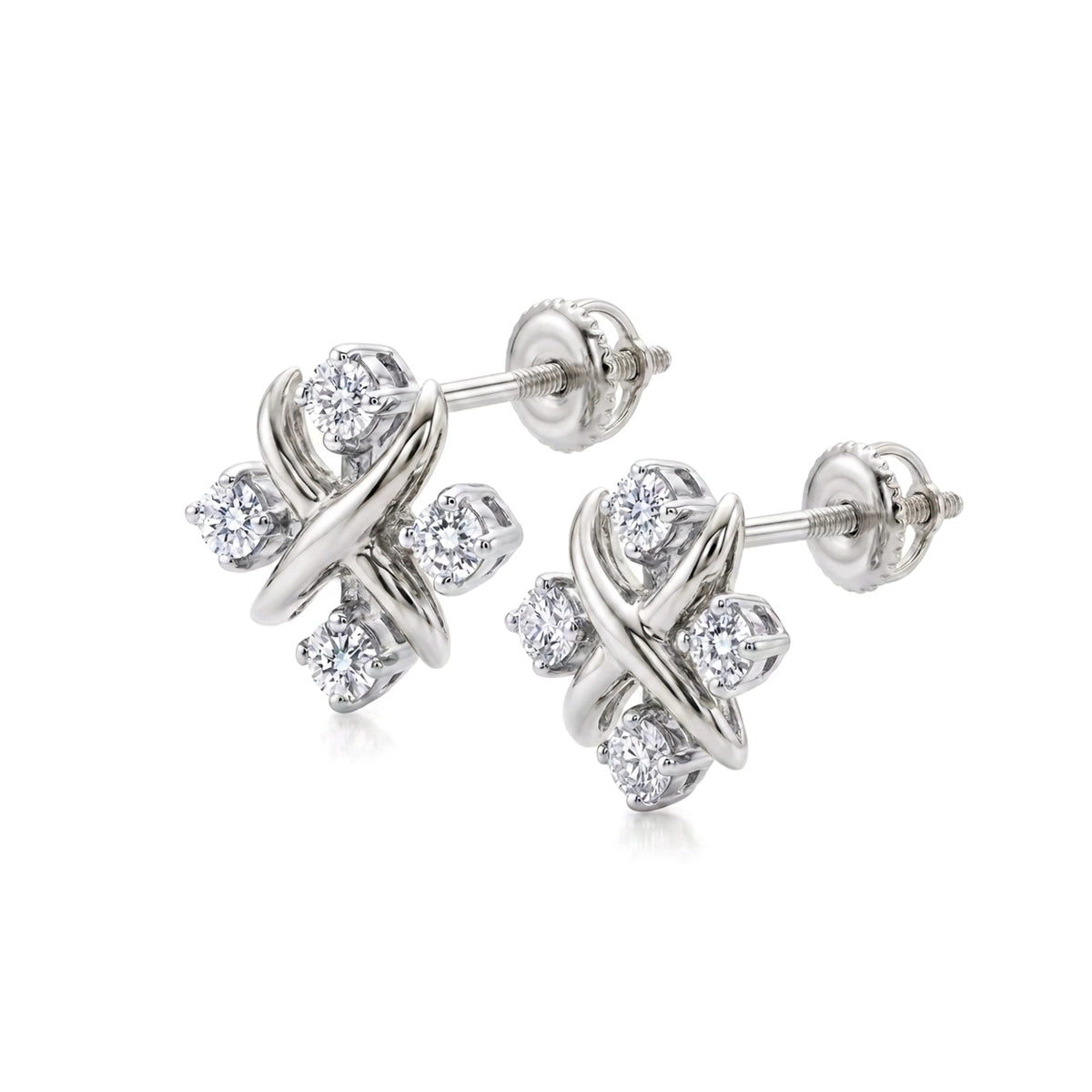 X-Motif Diamond Stud Earrings — round lab grown diamond earrings in solid hallmarked gold