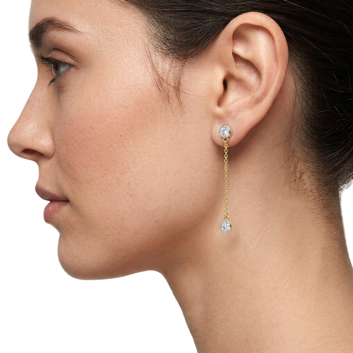 Bezel Round Diamond Chain Drop Earrings — lab grown diamond earrings handcrafted by Vimora Diamonds