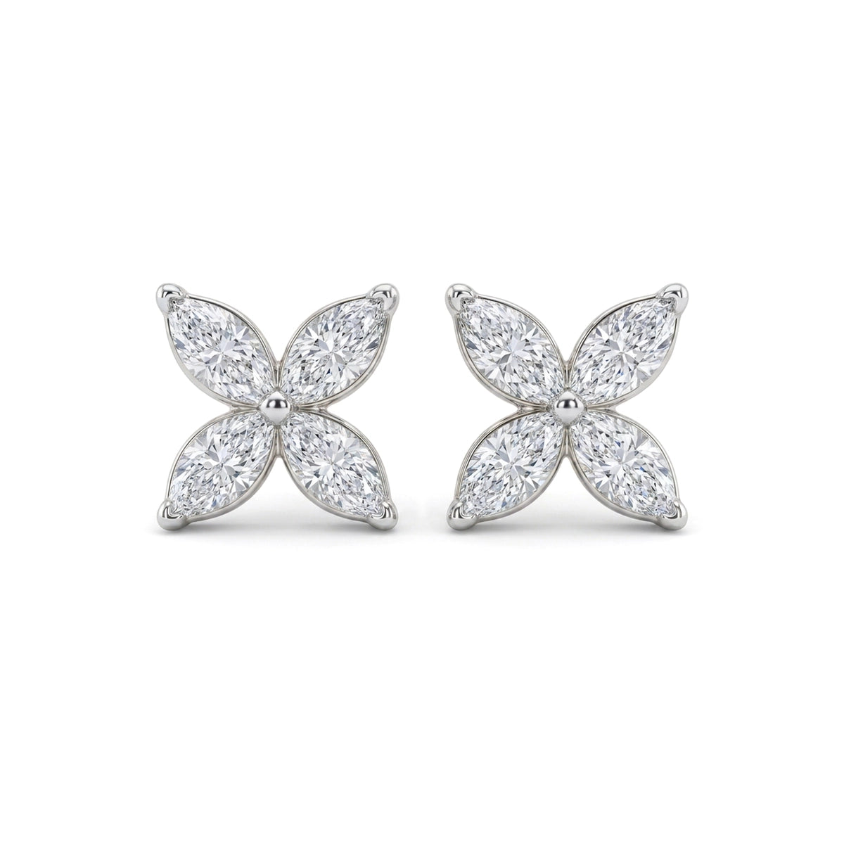 Marquise Diamond Clover Stud Earrings — marquise lab grown diamond earrings in solid hallmarked gold
