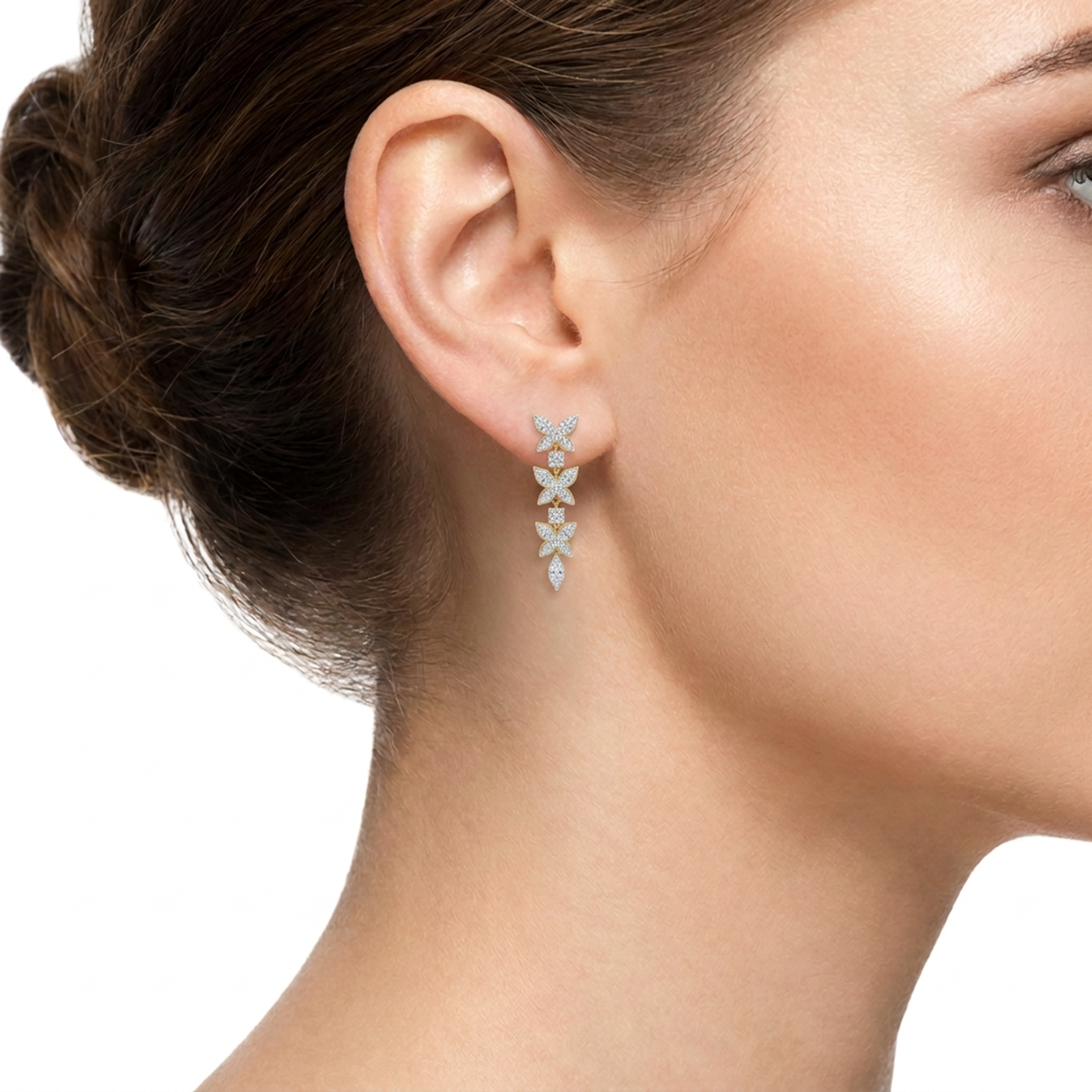 Triple Butterfly Marquise Diamond Drop Earrings — lab grown diamond earrings handcrafted by Vimora Diamonds