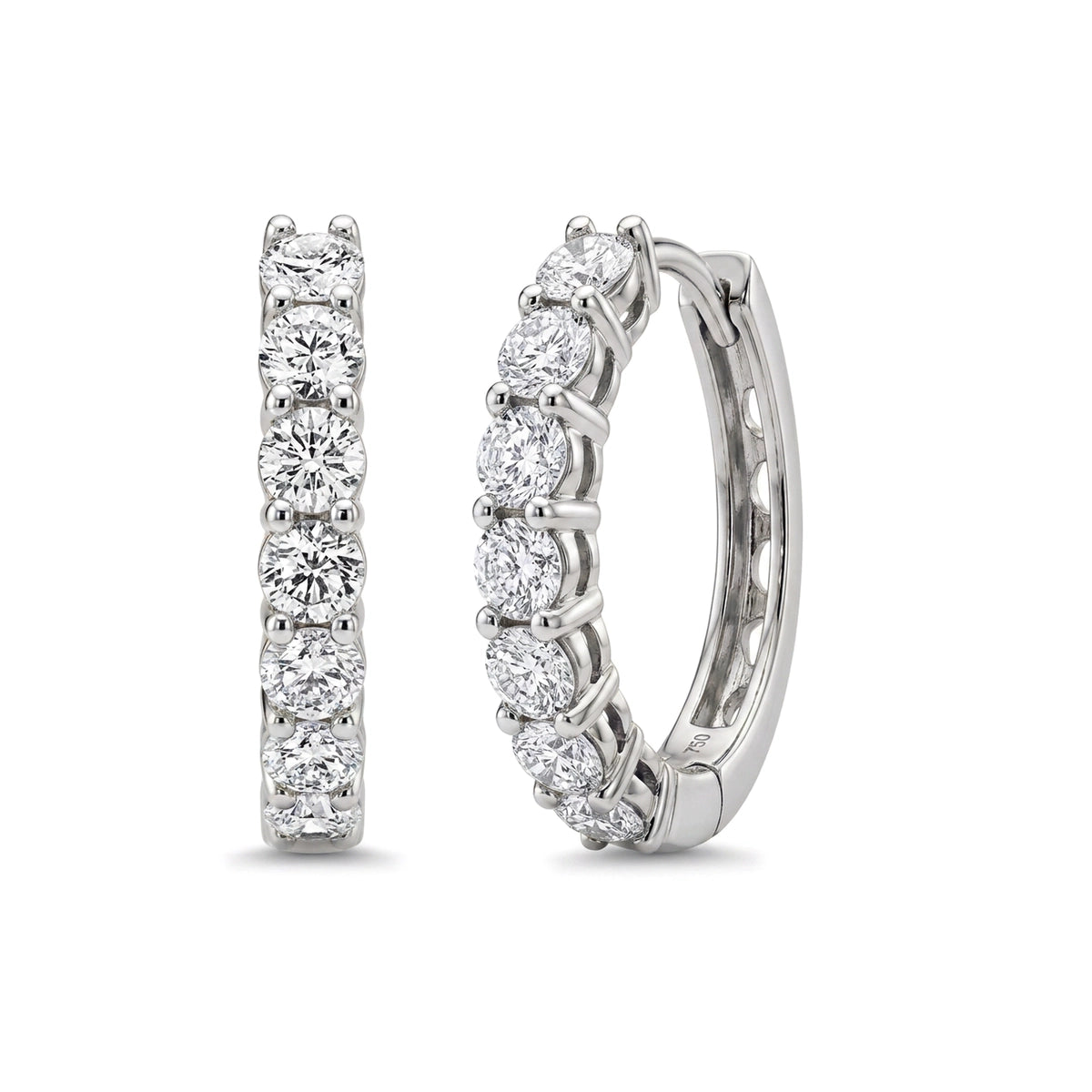 Round Diamond Eternity Hoop Earrings — round lab grown diamond earrings in solid hallmarked gold