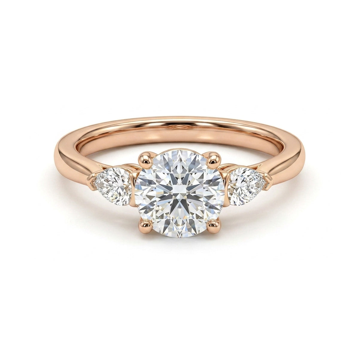 Round Brilliant Three-Stone Ring with Pear Sides — certified lab grown diamond ring from Vimora Diamonds