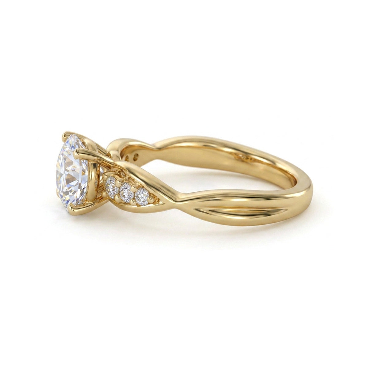 Round Brilliant Solitaire Ring with Diamond-Set Shoulders — round lab grown diamond ring in 9K, 14K or 18K gold