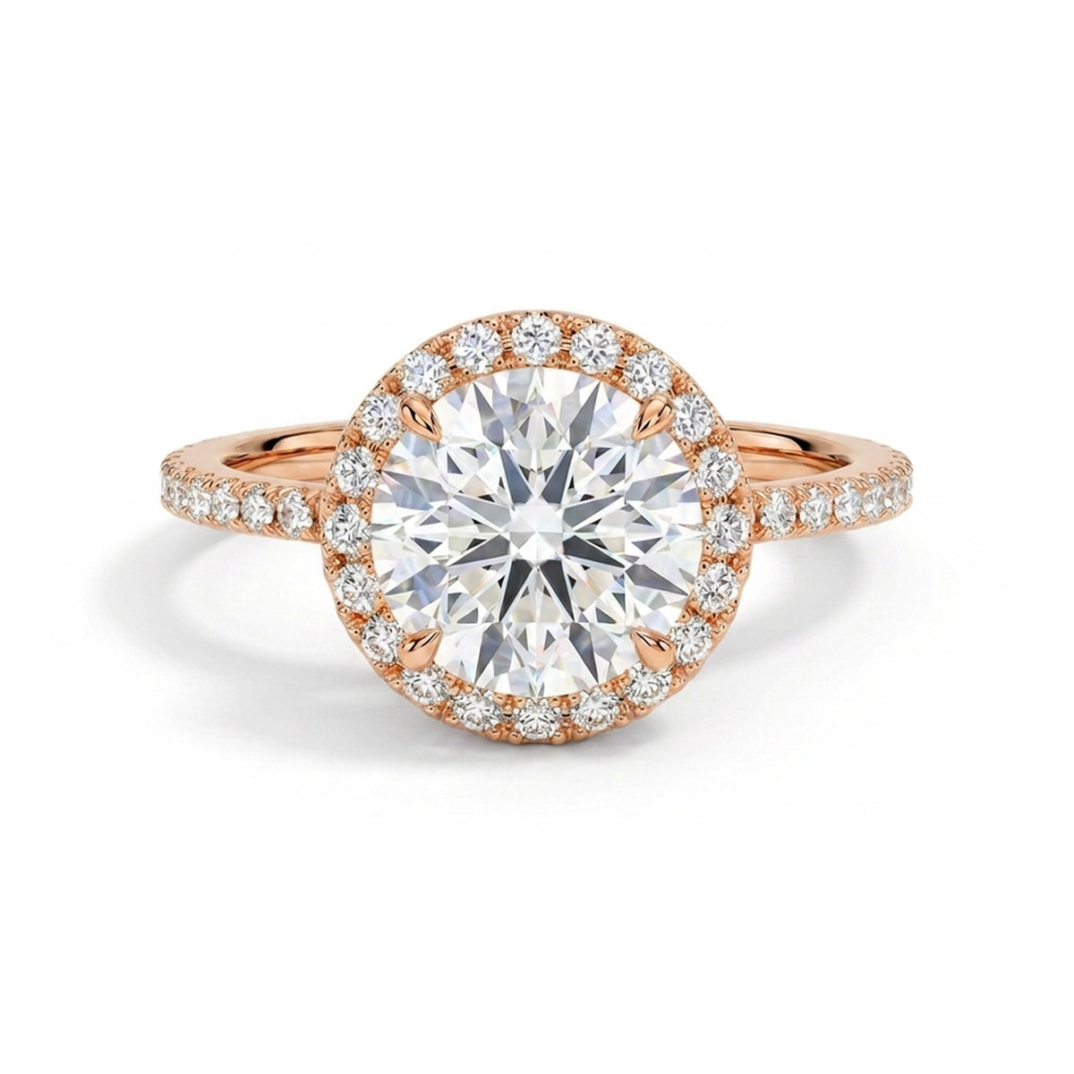 Round Brilliant Halo Ring with Pavé Band — certified lab grown diamond ring from Vimora Diamonds