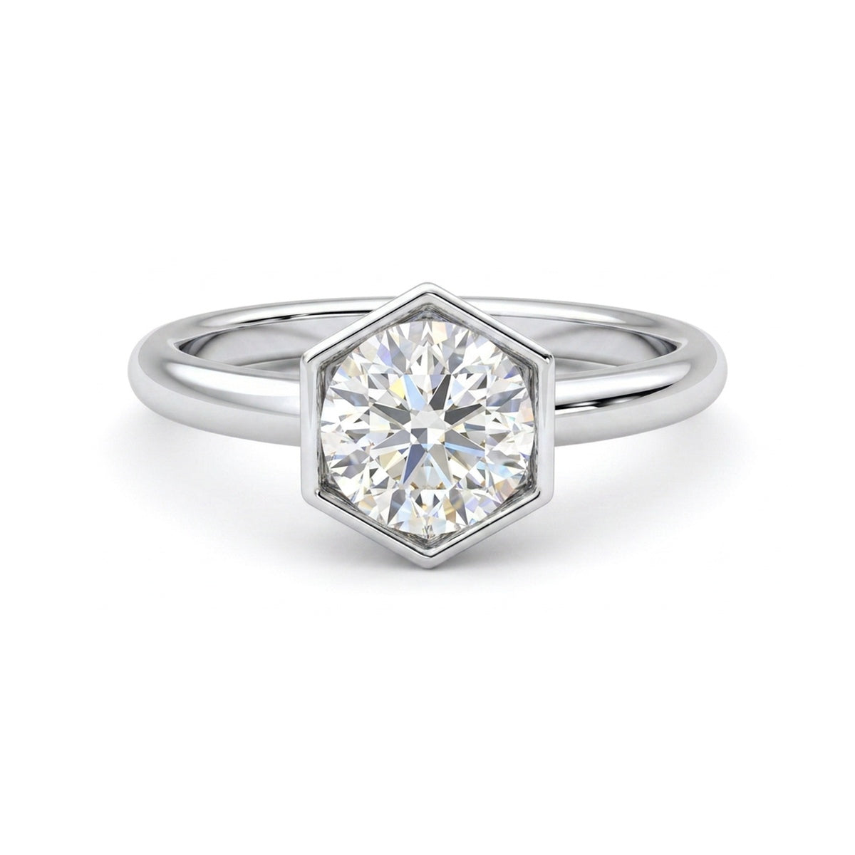 Hexagon Bezel Solitaire Ring — certified lab grown diamond ring from Vimora Diamonds