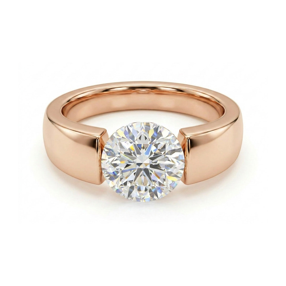 Semi-Tension Set Solitaire Ring on a Wide Band — certified lab grown diamond ring from Vimora Diamonds