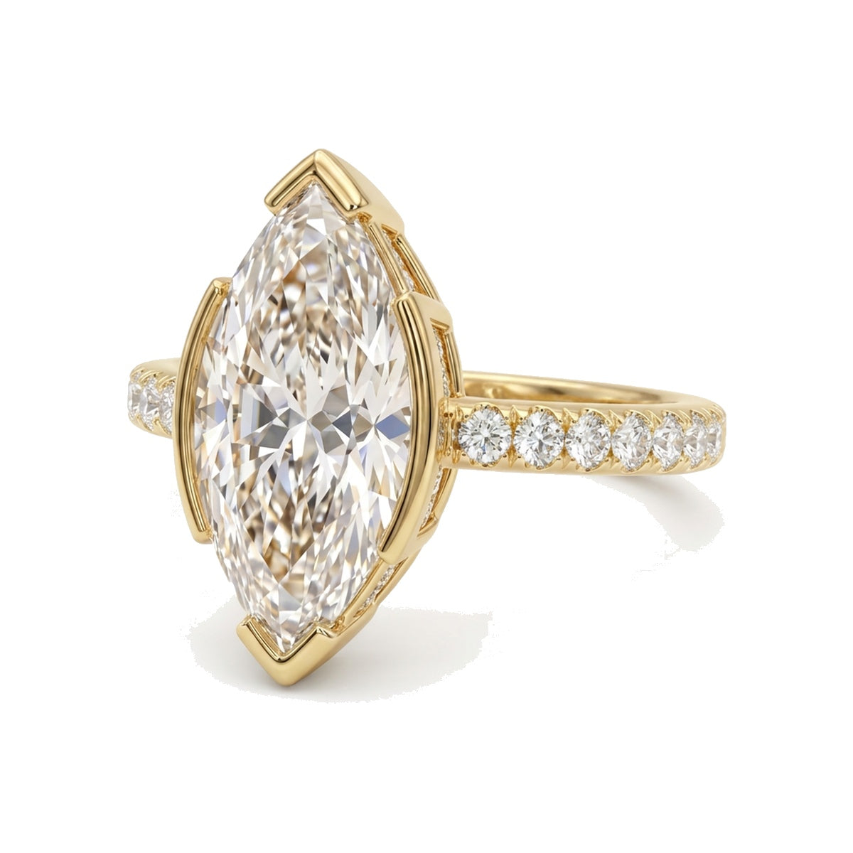 Marquise Semi-Bezel Solitaire Ring with Pavé Band in IGI certified lab grown diamond and BIS hallmarked gold