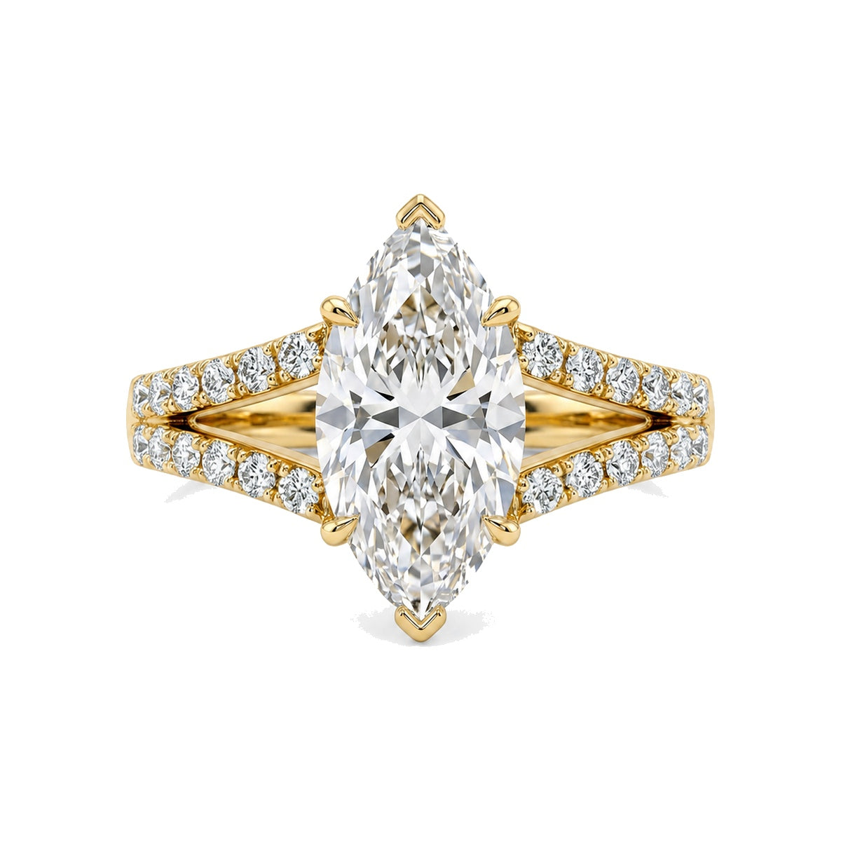 Marquise Split Shank Ring with Pavé — marquise lab grown diamond ring by Vimora Diamonds