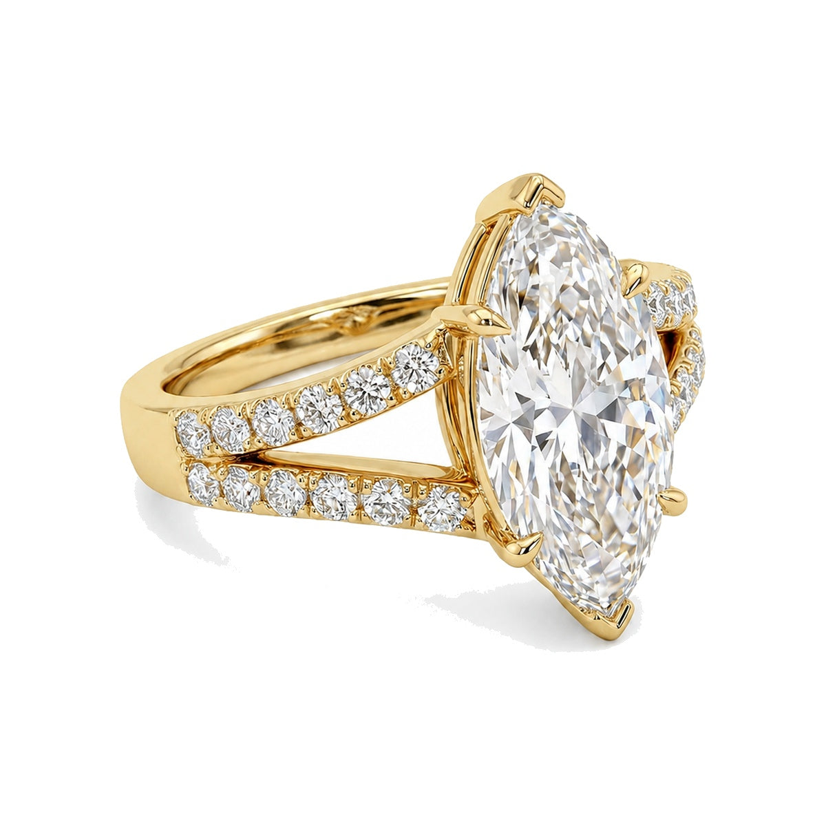 Marquise Split Shank Ring with Pavé in IGI certified lab grown diamond and BIS hallmarked gold
