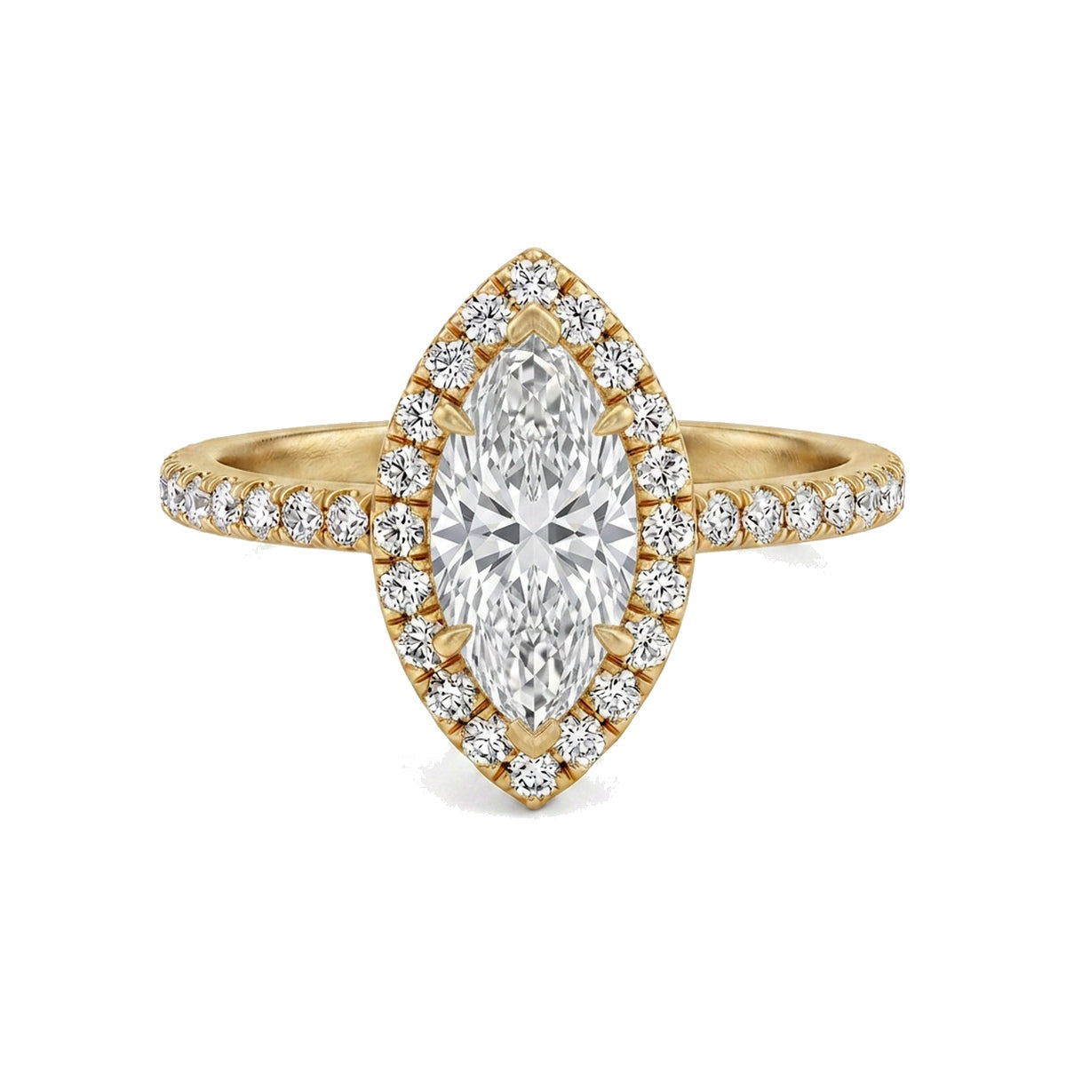 Marquise Halo Ring with Pavé Band — marquise lab grown diamond ring by Vimora Diamonds