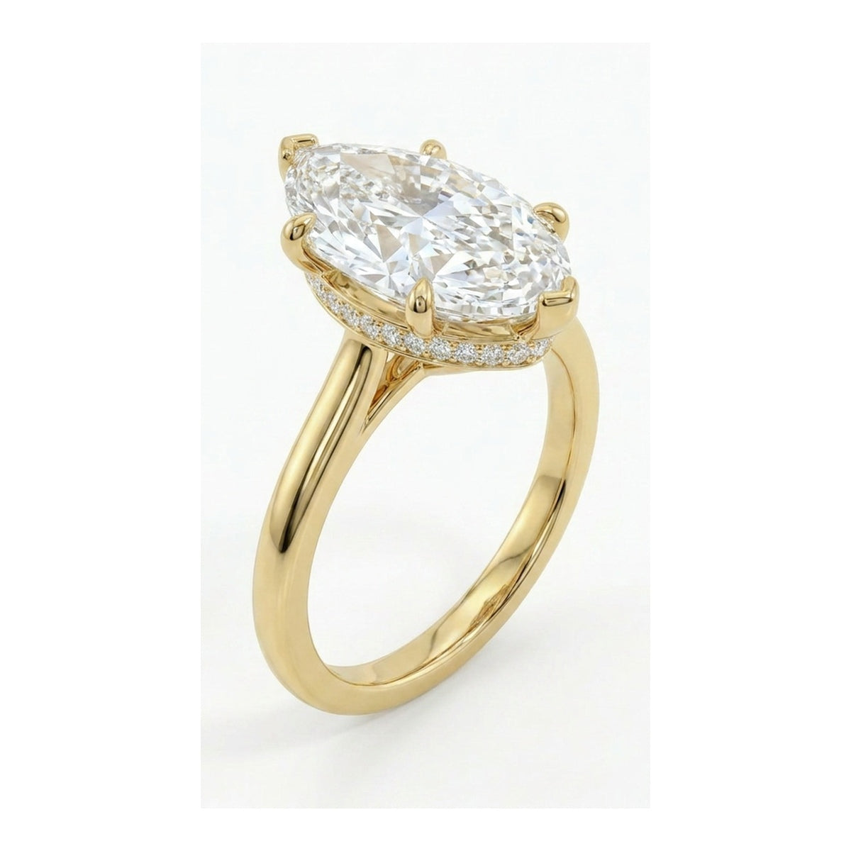 Marquise Solitaire Ring with Hidden Halo in IGI certified lab grown diamond and BIS hallmarked gold