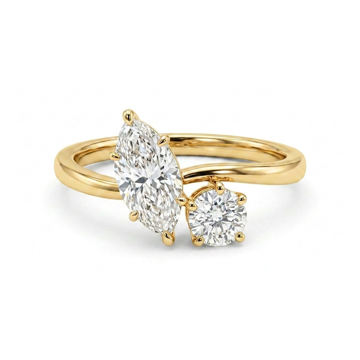 Marquise & Round Toi et Moi Ring in IGI certified lab grown diamond and BIS hallmarked gold