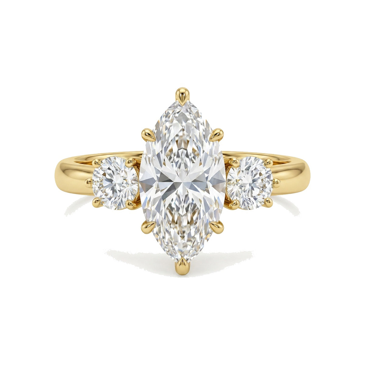 Marquise Three-Stone Ring with Round Sides — marquise and round lab grown diamond ring by Vimora Diamonds