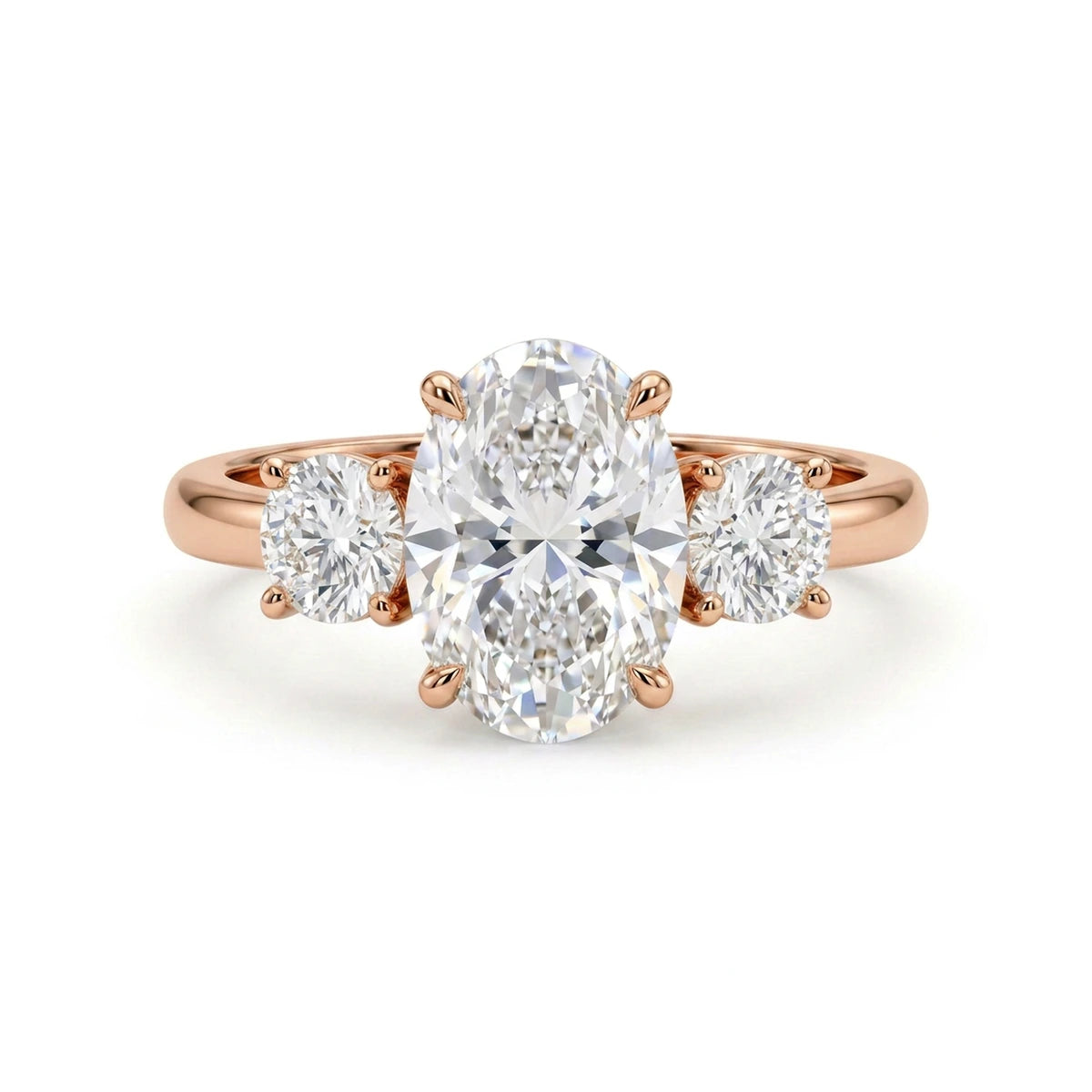 Oval Three-Stone Ring with Round Sides — certified lab grown diamond ring from Vimora Diamonds