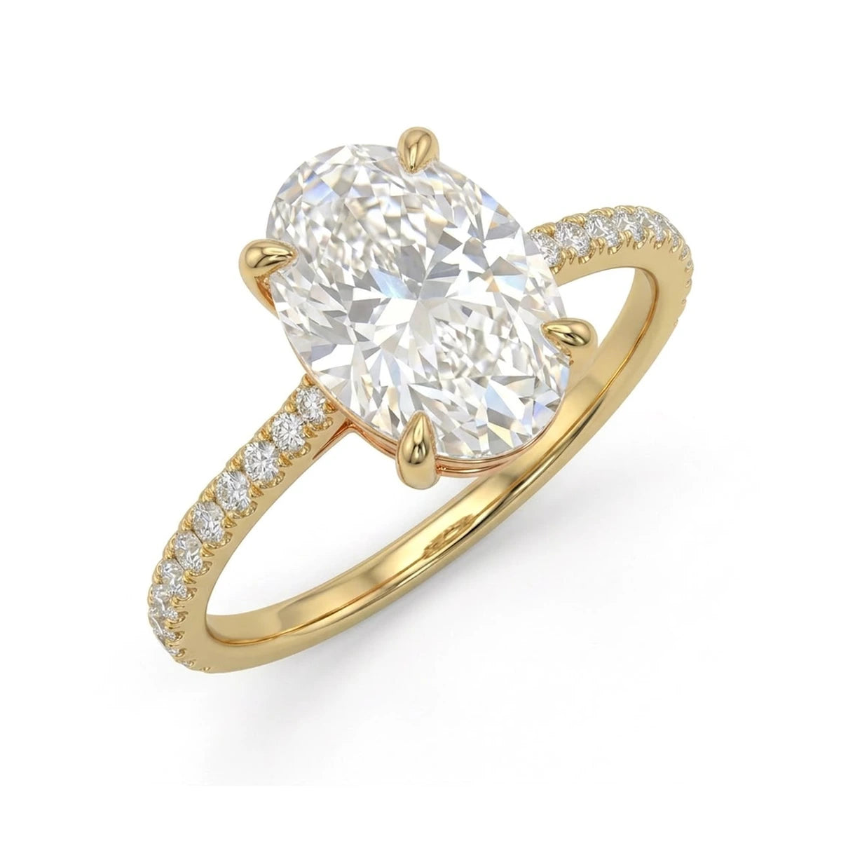 Oval Pavé Solitaire Ring — oval lab grown diamond ring in 9K, 14K or 18K gold