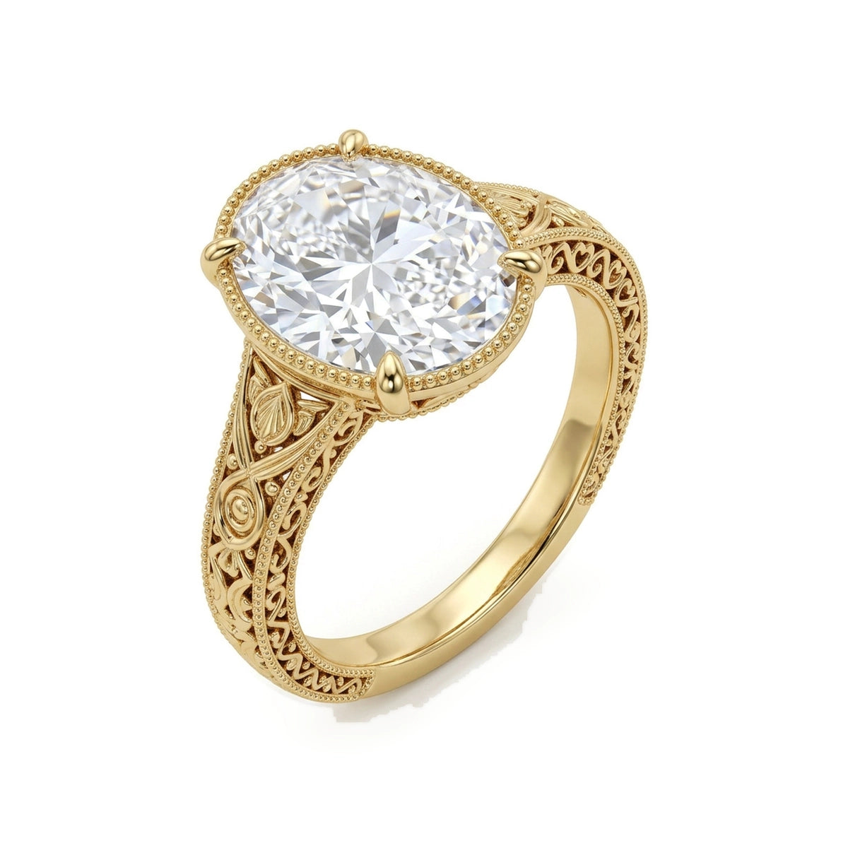 Oval Vintage Filigree Bezel Ring — oval lab grown diamond ring in 9K, 14K or 18K gold
