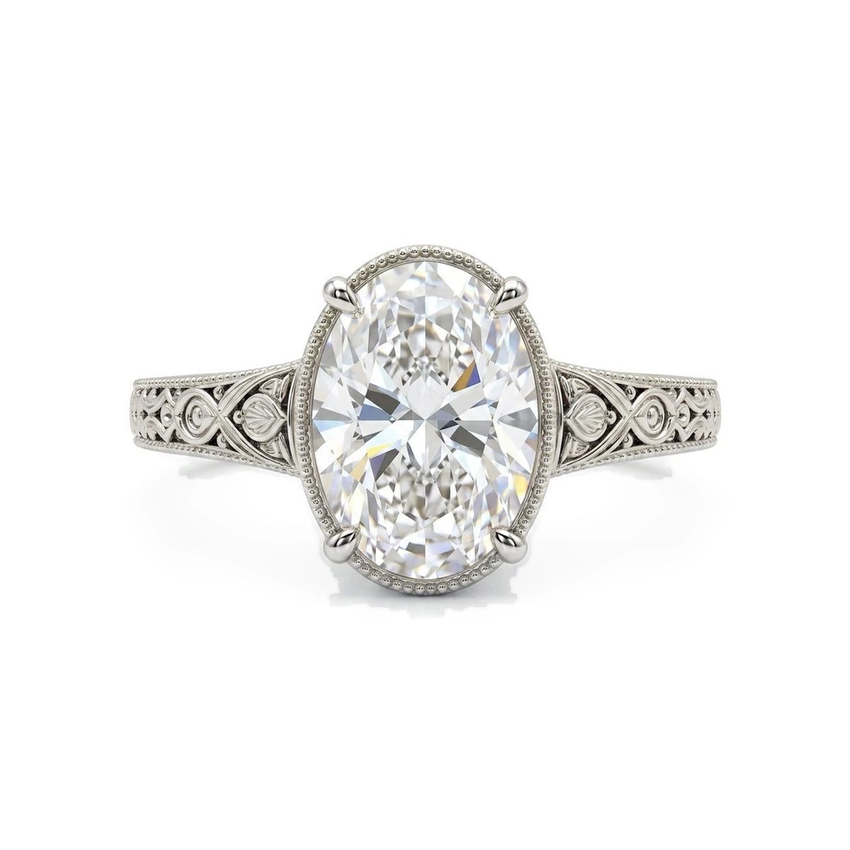 Oval Vintage Filigree Bezel Ring — oval lab grown diamond ring in solid hallmarked gold