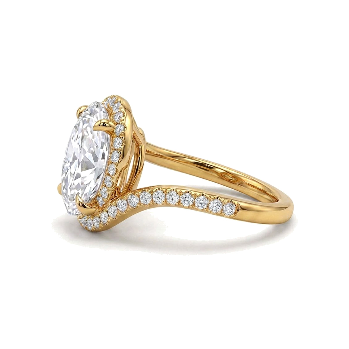 Oval Twist Shank Ring with Pavé in IGI certified lab grown diamond and BIS hallmarked gold